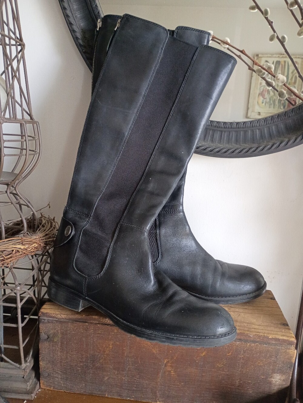 Franco Sarto Tahini Black Leather Knee High Boots,